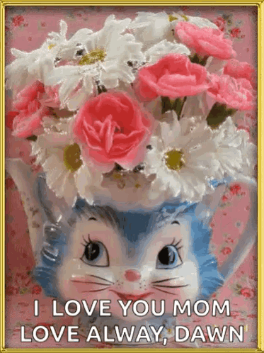 Blue Cat With Flowers On Head GIF
