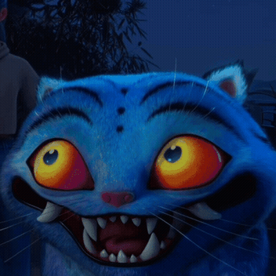 Blue Cat With Orange Eyes And Teeth GIF