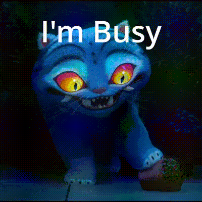 Blue Cat With Red Eyes Saying I'm Busy GIF