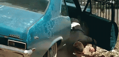 Blue Chevy Nova With Door Open GIF