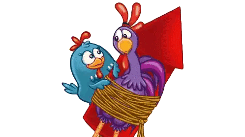 Blue Chicken And Purple Rooster Tied Sticker
