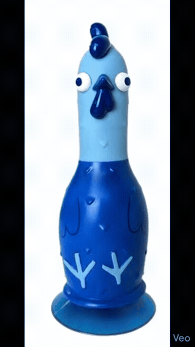 Blue Chicken Statue With White Feet And Blue Beak GIF