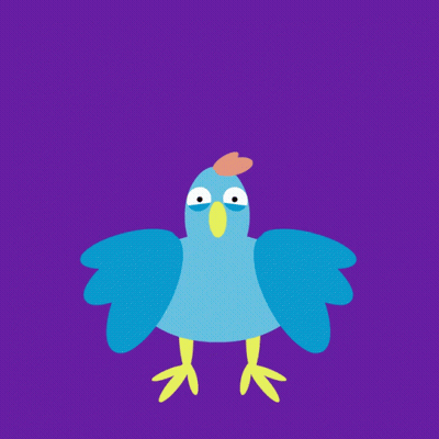 Blue Chicken With Yellow Beak And Feet On Purple Background GIF