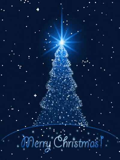 Blue Christmas Tree Saying Merry Christmas GIF