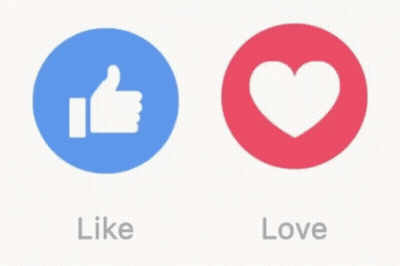 Blue Circle Thumbs Up And Red Circle Heart Saying Like Love GIF
