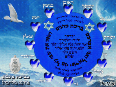 Blue Circle With Blue Hearts And Hebrew Text GIF