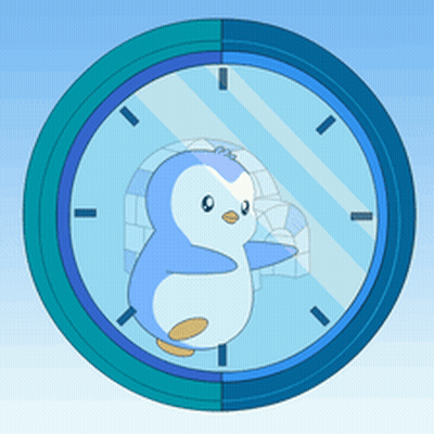 Blue Clock With Penguin GIF
