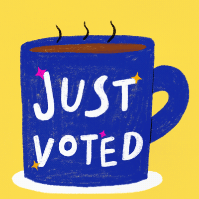 Blue Coffee Mug Saying Just Voted GIF