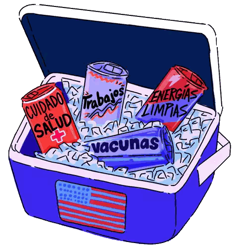 Blue Cooler Filled With Ice And Can Of Vacunas Sticker