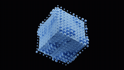 Blue Cube Surrounded By Smaller Blue Cubes GIF