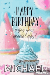  Blue Cupcake Greeting Card Happy Birthday Mike  GIF