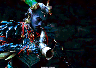Blue Demon With Horns Standing In Front Of Door GIF