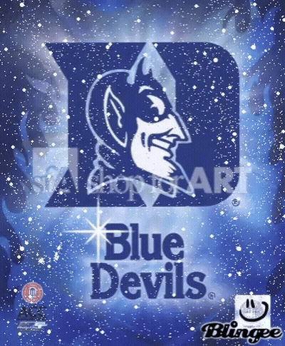 Blue Devils Logo On A Blue Background With Snowflakes GIF
