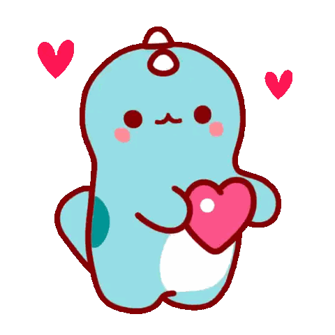 Blue Dinosaur Holding Pink Heart Sticker