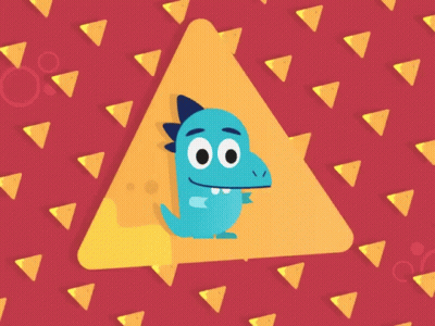Blue Dinosaur On Red Background With Yellow Triangles GIF