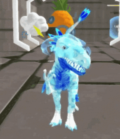 Blue Dinosaur With Unicorn Horn GIF