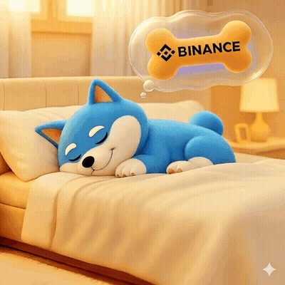 Blue Dog Sleeping Bed With Binance Dog Bone GIF