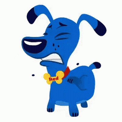 Blue Dog With Yellow Bone Saying Red GIF