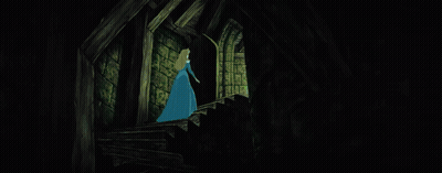 Blue Dress Cartoon Character In Dark Tunnel GIF