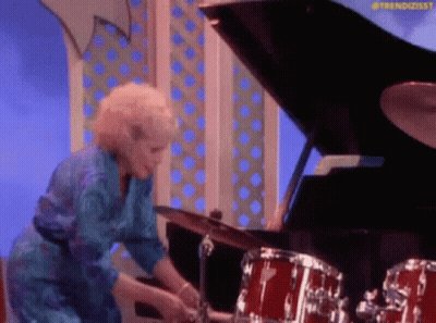 Blue Dress Woman Drumming By Grand Piano GIF