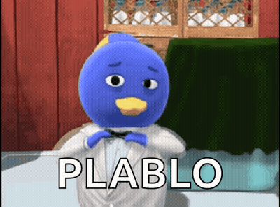 Blue Duck In Tuxedo Saying Plablo GIF
