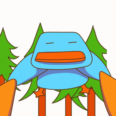 Blue Duck With Orange Beak And Trees GIF