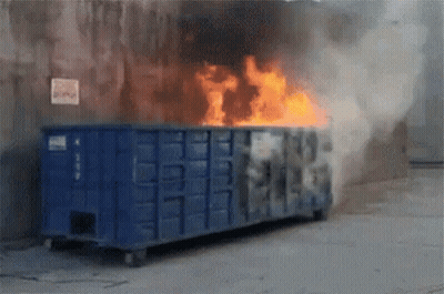 Blue Dumpster On Fire No Parking Sign GIF