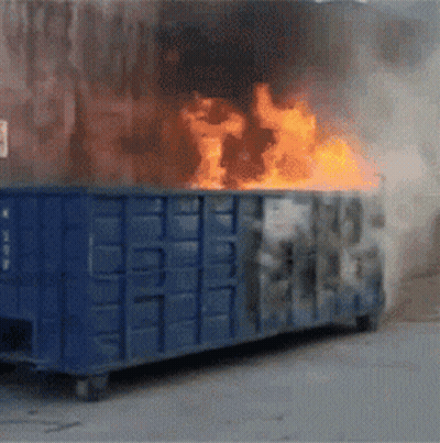 Blue Dumpster On Fire No Smoking Sign GIF
