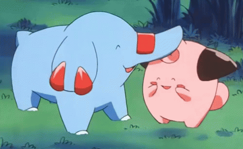 Blue Elephant Standing Next To Pink Pig GIF