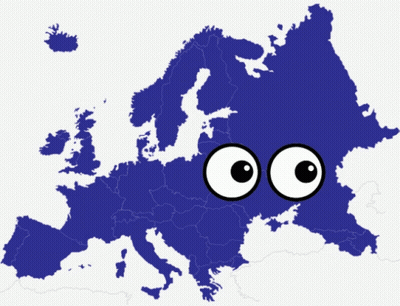 Blue Europe Map With Eyes GIF