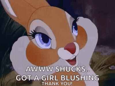 Blue-Eyed Rabbit Saying Aww Shucks Blushing Girl GIF