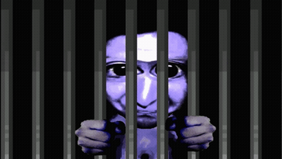 Blue Face Behind Bars GIF