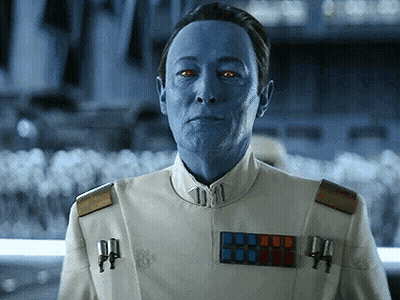 Blue Face Man In Star Wars Uniform With Red Eyes GIF