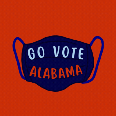 Blue Face Mask Saying Go Vote Alabama GIF