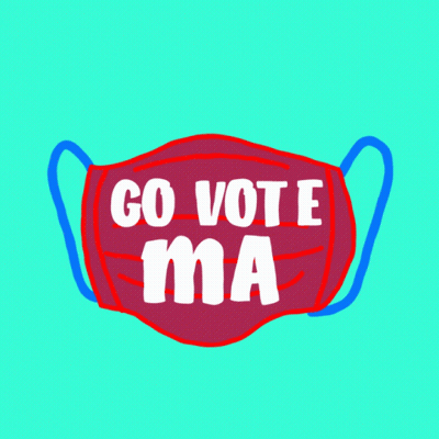 Blue Face Mask Saying Go Vote Ma GIF