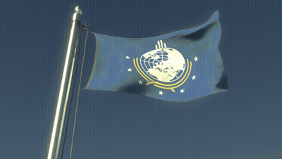 Blue Flag With Globe And Stars Waving GIF