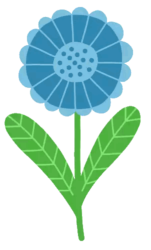Blue Flower With Green Stem And Leaves Sticker