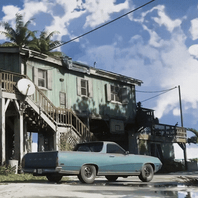 Blue Ford Truck In Front Of Green House GIF