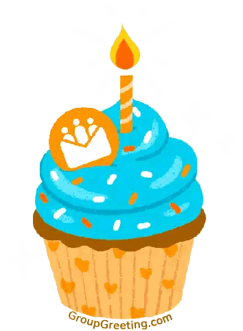 Blue Frosted Cupcake With Candle And Website Sticker