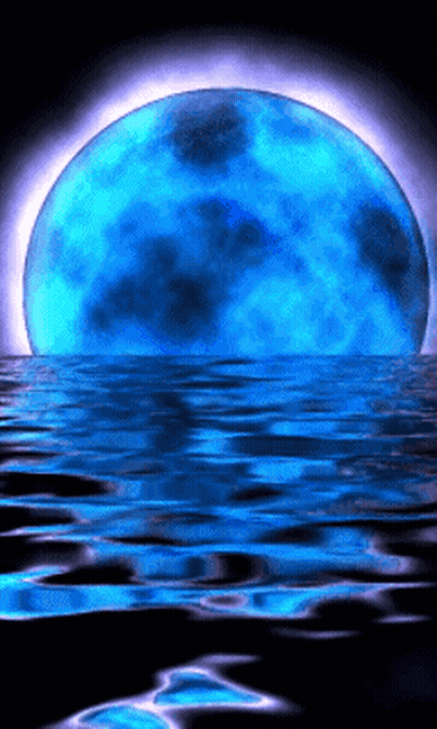 Blue Full Moon Reflected In Water GIF