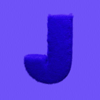 Blue Furry Letter J Against Purple Background GIF