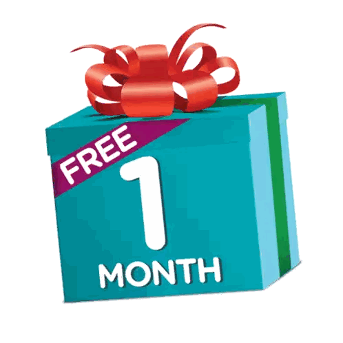 Blue Gift Box With Red Ribbon Free 1 Month Sticker