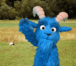 Blue Goat Mascot Waving