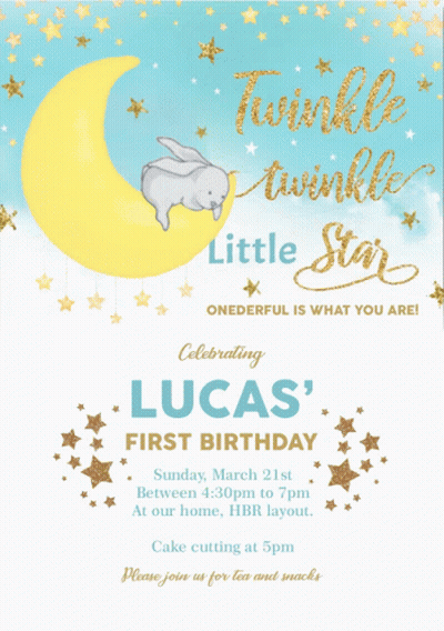 Blue Gold Twinkle Twinkle Little Star Lucas Invitation GIF