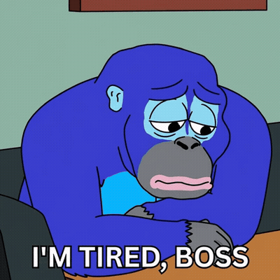 Blue Gorilla Laying On Couch Tired Boss GIF