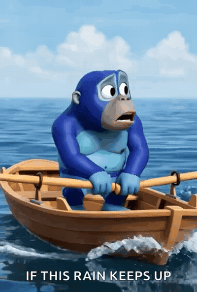 Blue Gorilla Rowing Boat If This Rain Keeps Up GIF