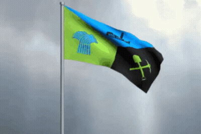 Blue Green Black Flag With Shovel And Axe GIF