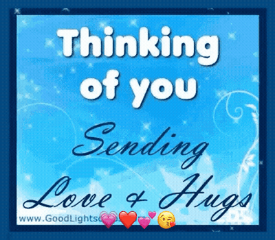 Blue Greeting Card Thinking Of You Sending Love Hugs GIF