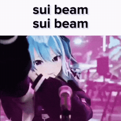 Blue Hair Cartoon Girl Holding Microphone Saying Sui Beam Sui Beam GIF
