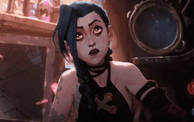 Blue Hair Cartoon Surprised With Tattoo GIF